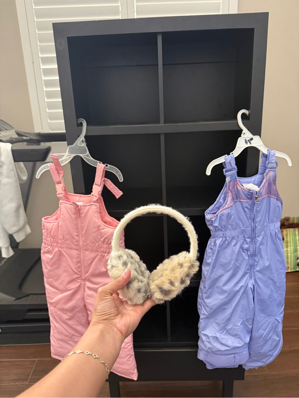 3T Pink and Purple Snow Bibs with Ear Muffs